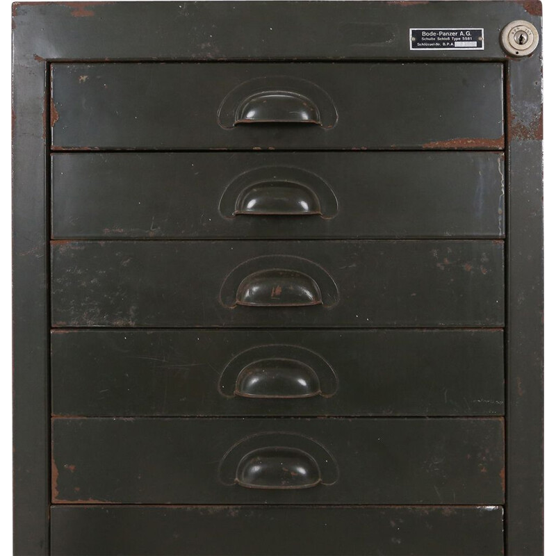 Vintage military chest of drawers in forest green metal, 1956