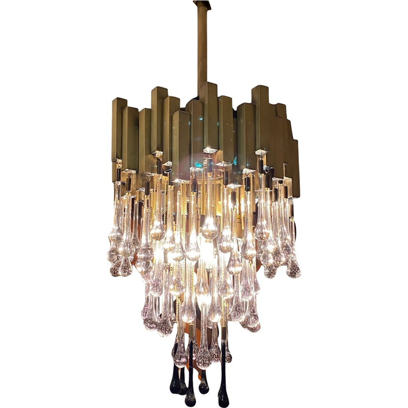 Vintage Lumica chandelier with Venini bicolore drops, 1970s