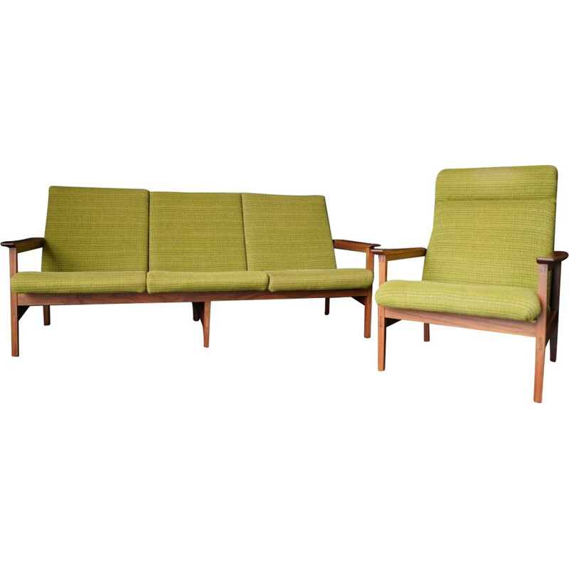 Mid century teak framed and fabric living room set by Guy Rogers, 1960s