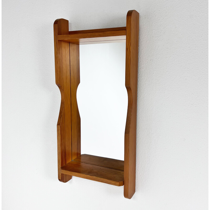 Mid century Scandinavian pinewood mirror, 1970s