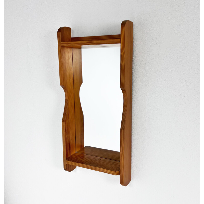 Miroir scandinave vintage en bois de pin, 1970