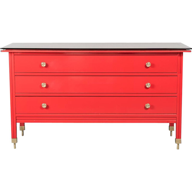 Vintage red wooden chest of drawers by Carlo De Carli, 1960s