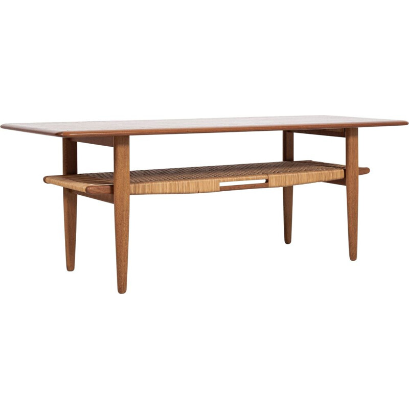 Mid century Danish coffee table in teak, oakwood and cane by Kurt Østervig for Jason Møbler, 1950s