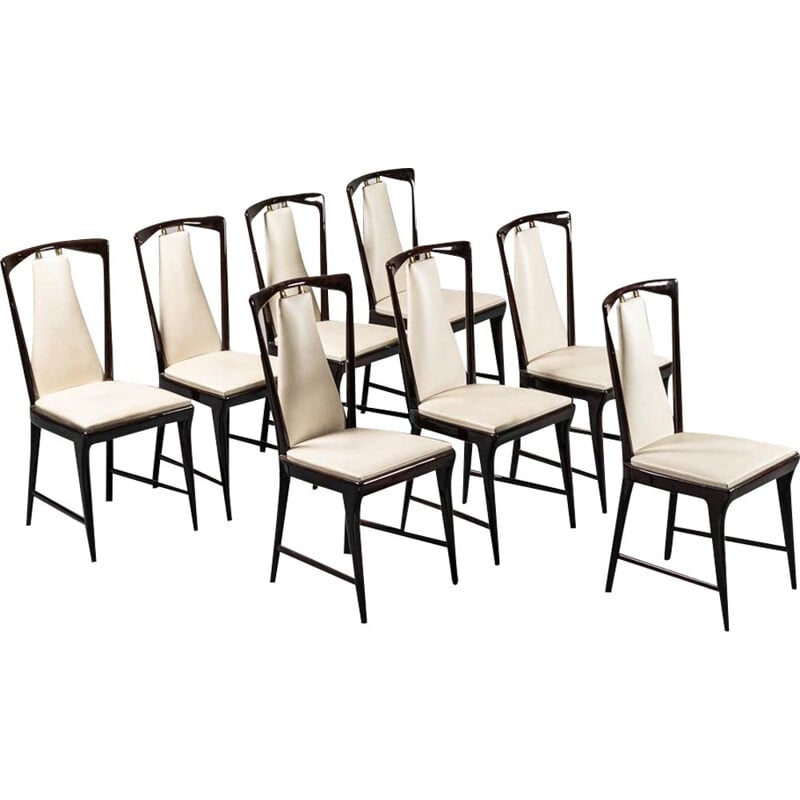 Ensemble de 8 chaises vintage en bois et en cuir par Osvaldo Borsani, 1950