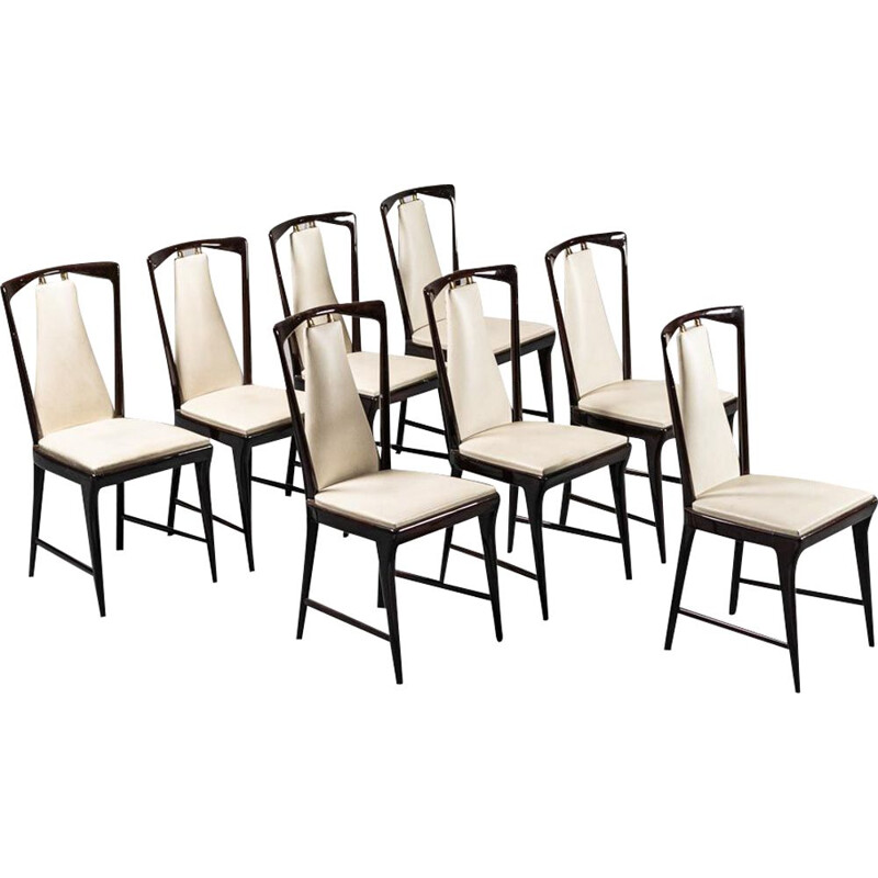 Set di 8 sedie vintage in legno e pelle di Osvaldo Borsani, 1950