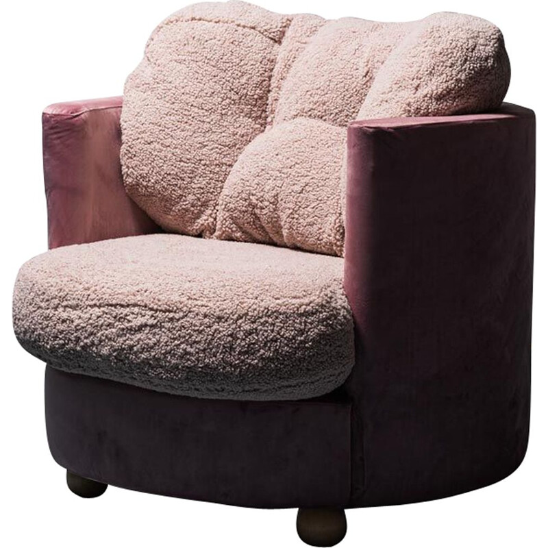 Vintage pink velvet and bouclé armchair, 1970s