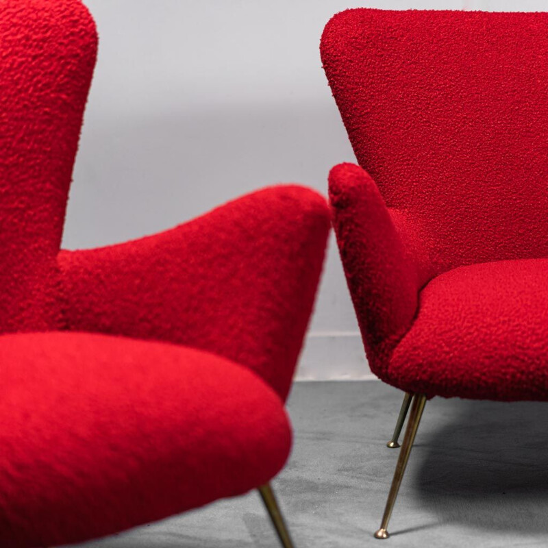 Vintage red bouclé living room set, 1950s