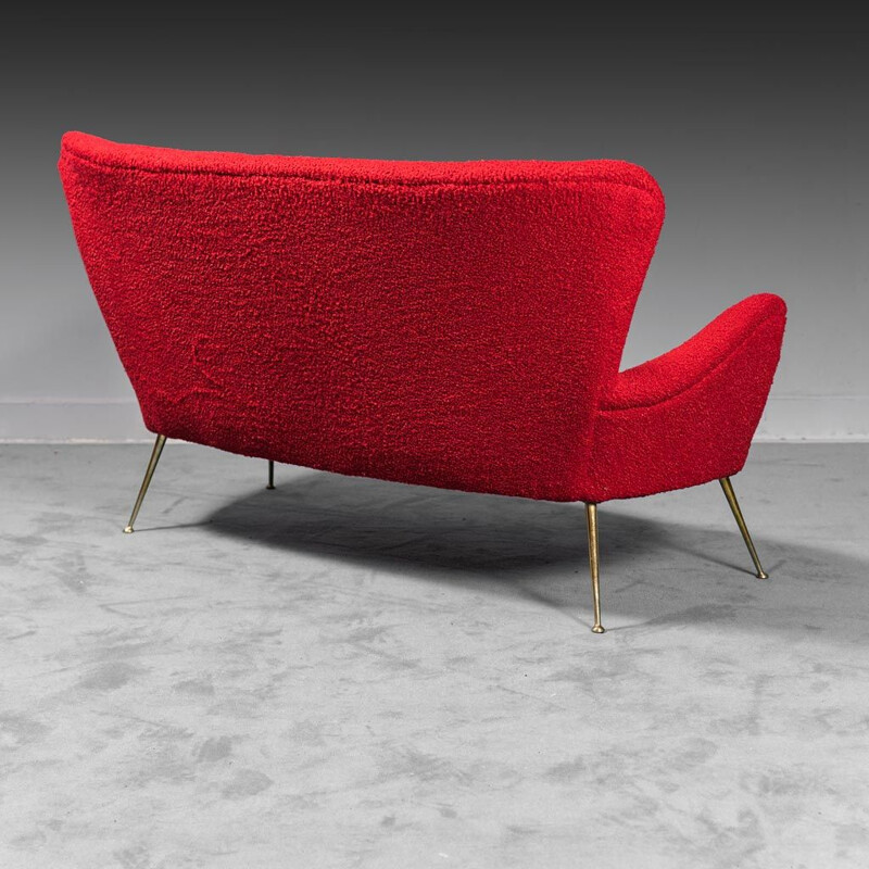 Vintage red bouclé living room set, 1950s