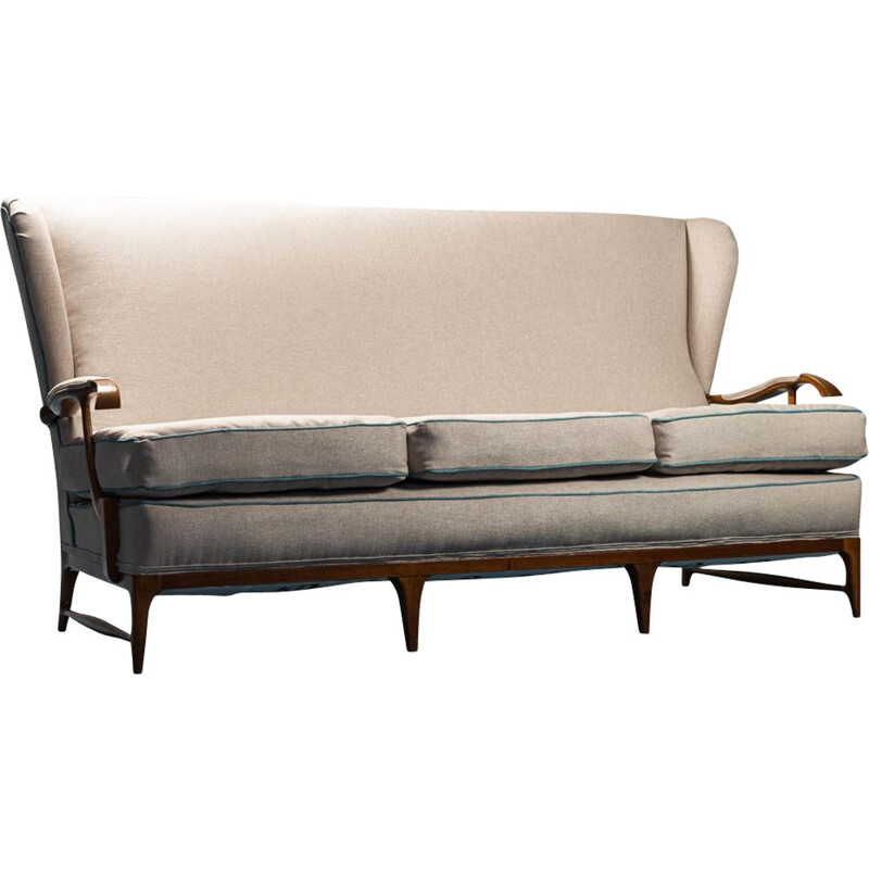 Vintage 3 seater wooden sofa by Paolo Buffa, 1950