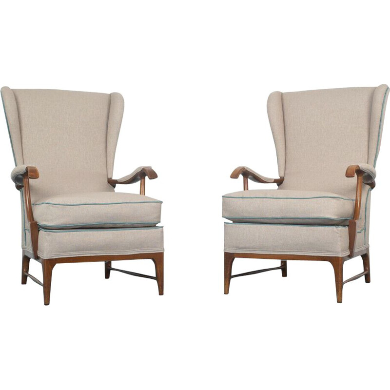 Pair of vintage fabric armchairs by Paolo Buffa, 1950s