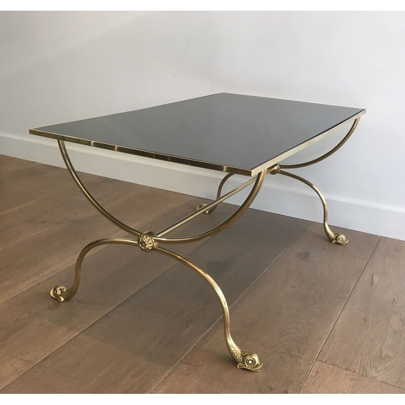 Vintage brass coffee table by Jansen, France 1940