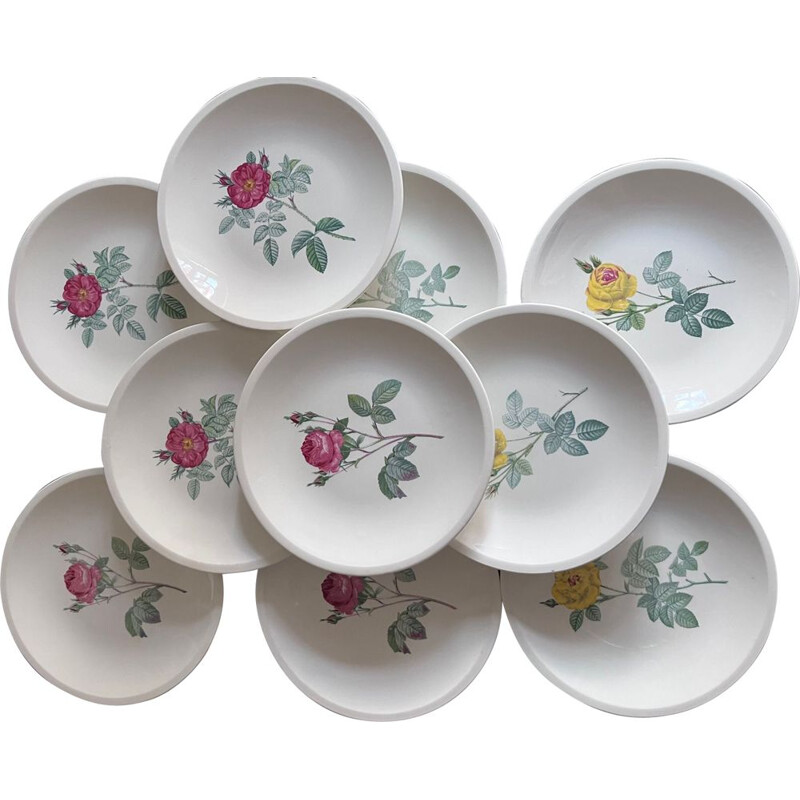 Conjunto de 10 pratos de porcelana Gien vintage, 1950