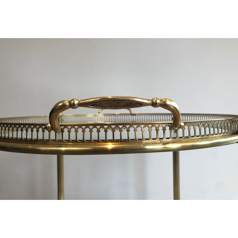 Vintage brass and glass serving table on wheels by Jansen, 1940