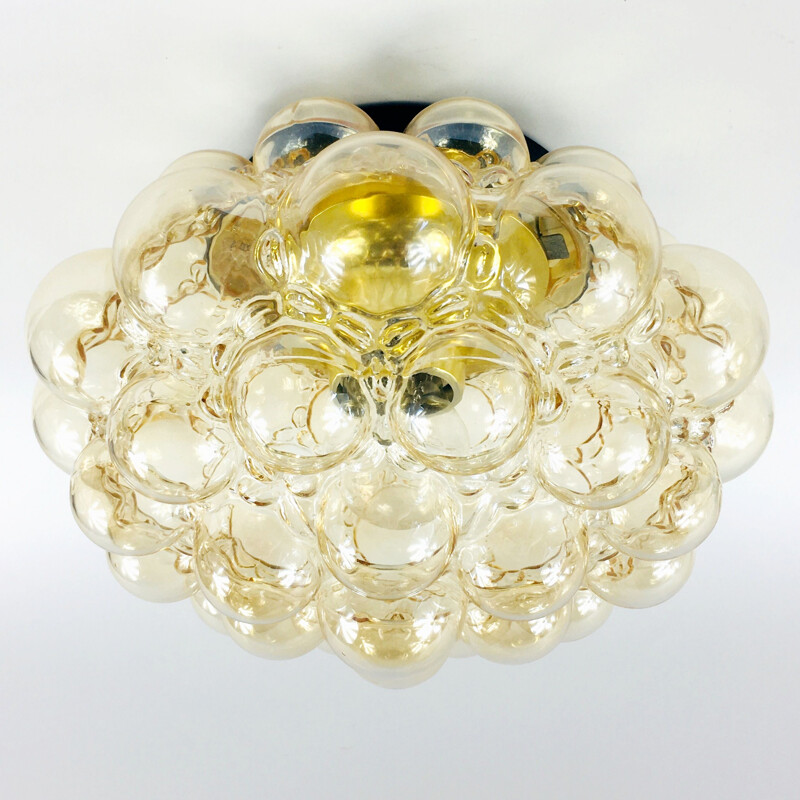 Mid-century German amber bubble glass ceiling lamp by Helena Tynell for Limburg, 1970s