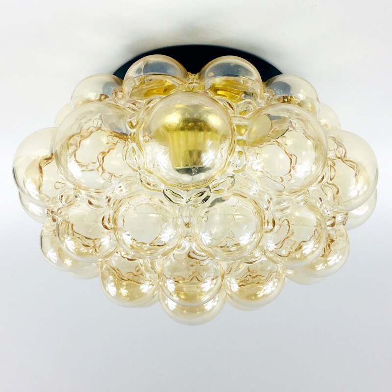 Mid-century German amber bubble glass ceiling lamp by Helena Tynell for Limburg, 1970s