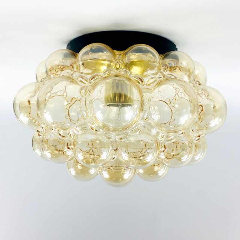 Mid-century German amber bubble glass ceiling lamp by Helena Tynell for Limburg, 1970s