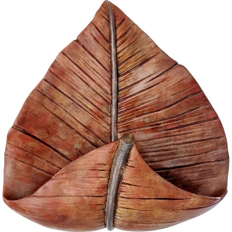 Applique vintage en céramique en forme de feuille de palmier