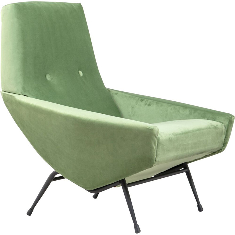 Vintage groen fluwelen fauteuil van Guy Besnard, Frankrijk 1950