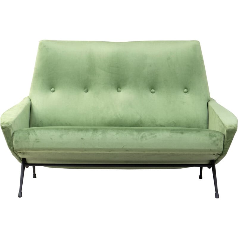 Mid century sofa in green velvet by Guy Besnard, France 1950s