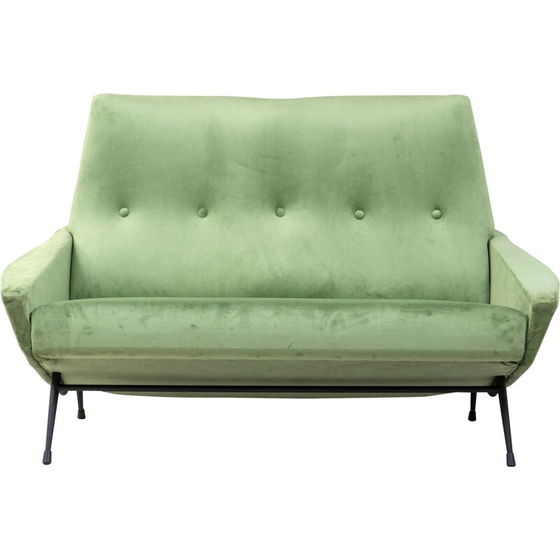 Mid century sofa in green velvet by Guy Besnard, France 1950s