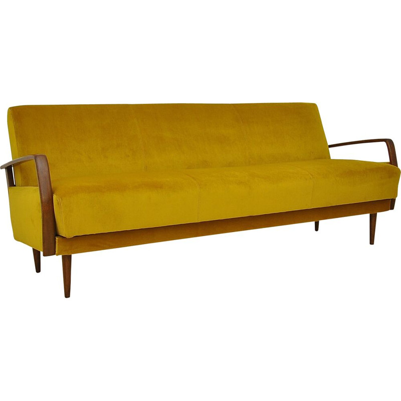 Vintage velvet sofa bed with fold-out function, 1950s