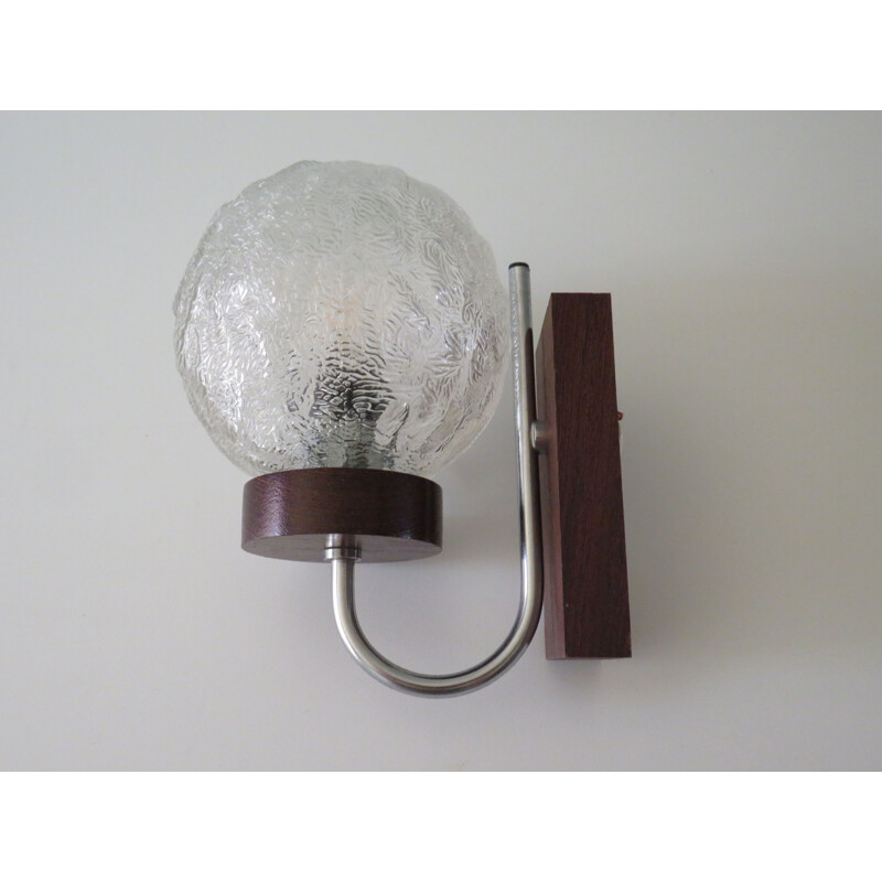 Mid century wall lamp in teak and glass, Belgium 1960-1970s