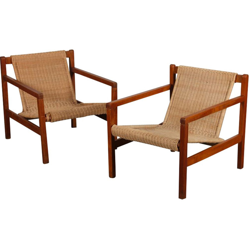 Pair of vintage wooden armchairs, 1960