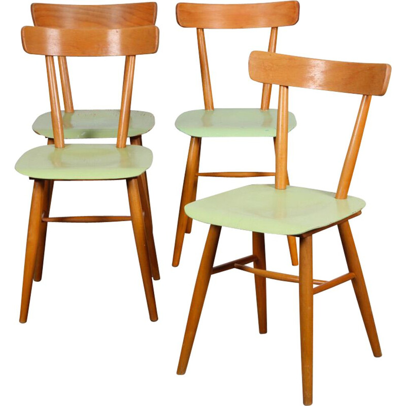 Set van 4 vintage groene stoelen van Ton, 1960