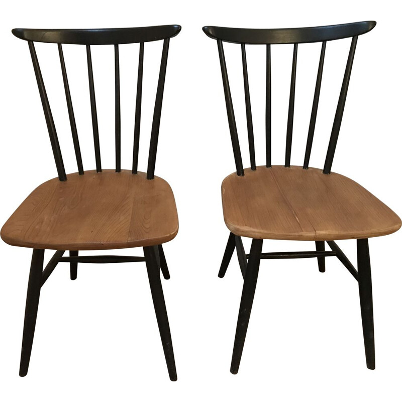 Pair of vintage solid wood chairs by Ilmari Tapiovaara, 1950