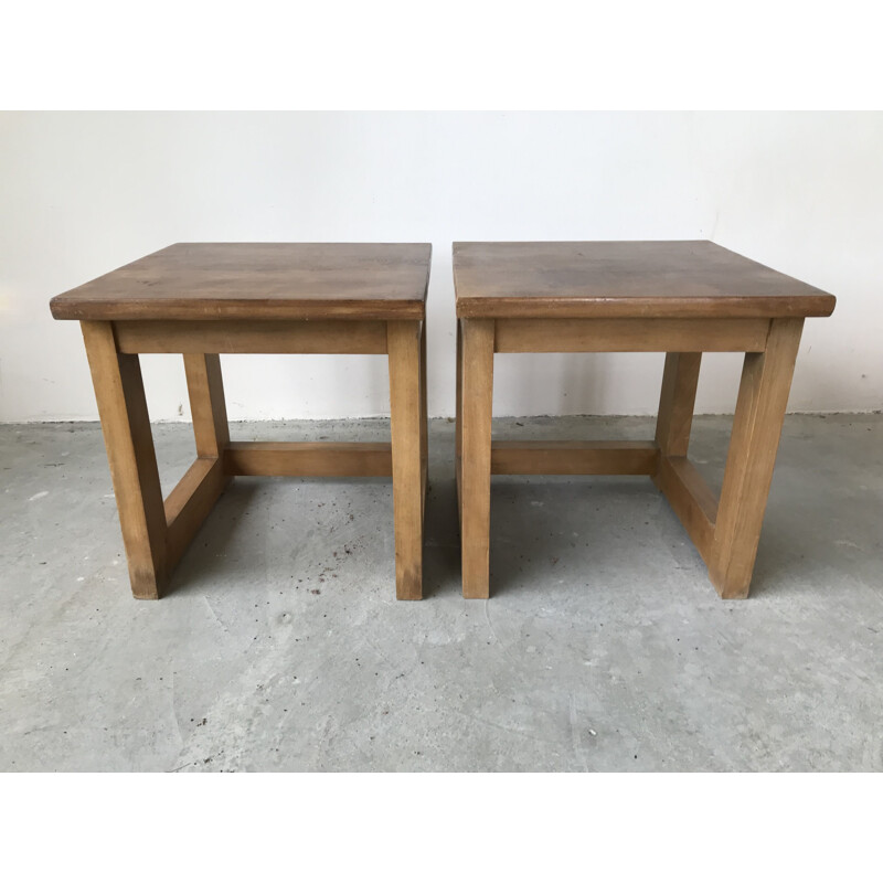 Pair of vintage solid wood side tables