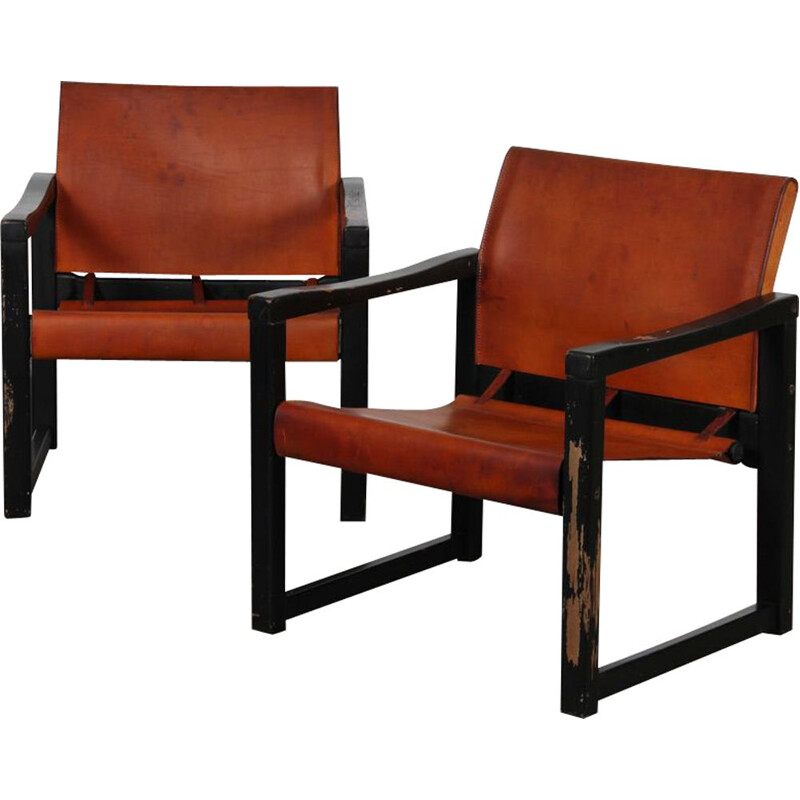 Pair of vintage Diana leather armchairs by Mobring for Ikea, 1970s