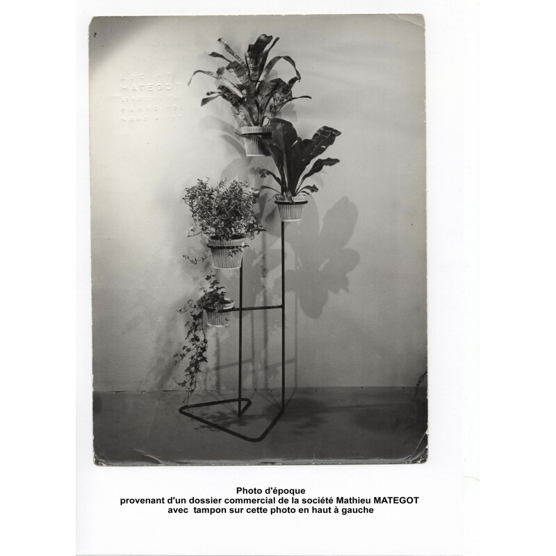 Porte-Plantes en métal noir et Rigitulle, Mathieu MATEGOT - 1950