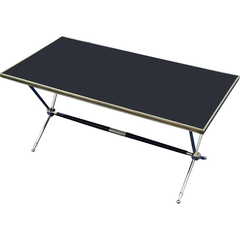 Vintage brass and black glass coffee table