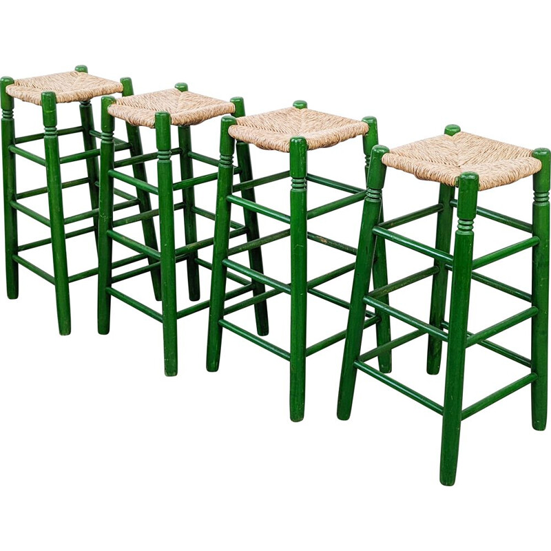 Set of 4 vintage rush bar stools, 1970s