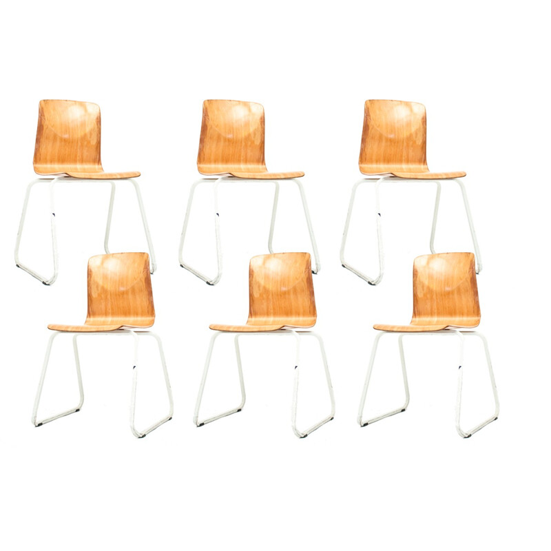 Dutch industrial set of 6 Galvanitas school chairs - 1960s