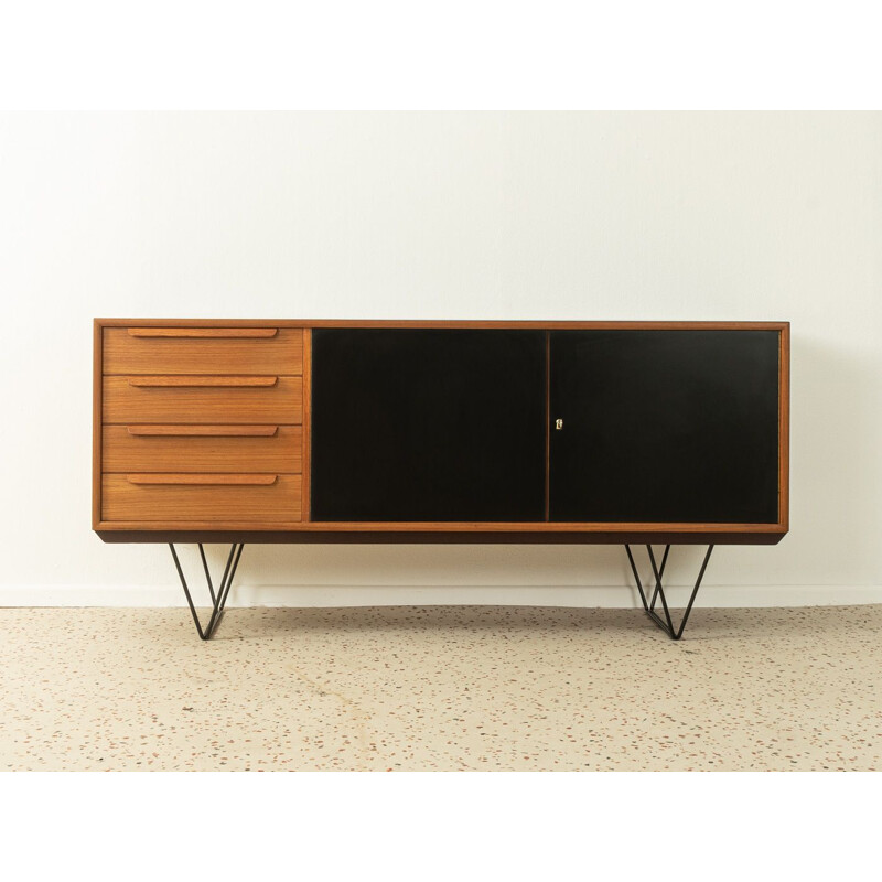 Vintage teak sideboard with two black doors by Wk Möbelö, Germany 1960s