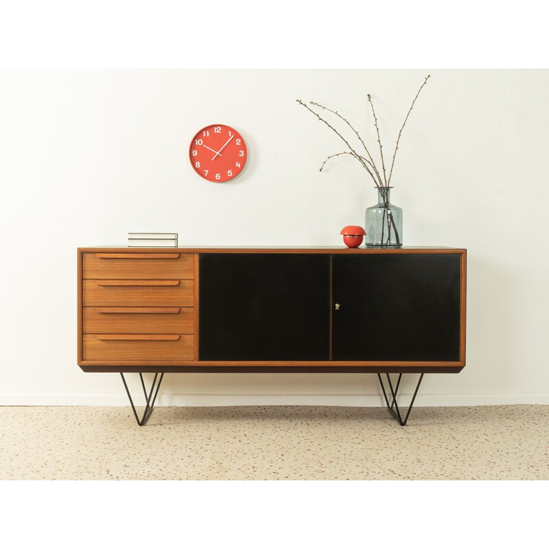 Vintage teak sideboard with two black doors by Wk Möbelö, Germany 1960s