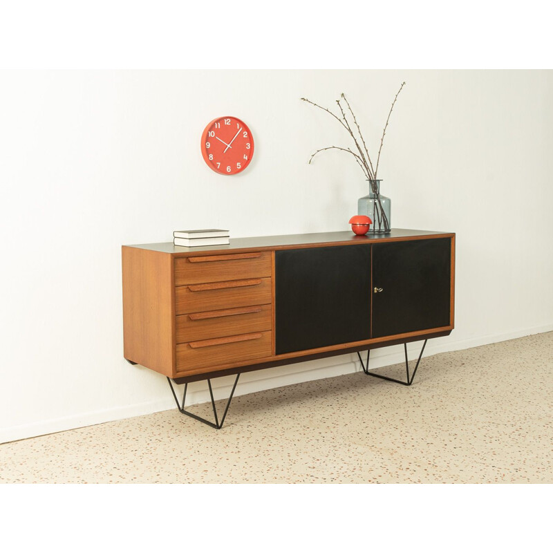 Vintage teak sideboard with two black doors by Wk Möbelö, Germany 1960s