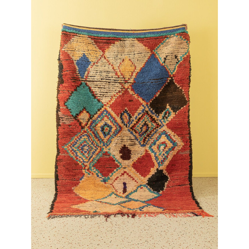 Alfombra bereber Azilal, lana vintage, Marruecos 1980