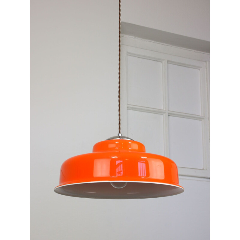 Vintage space age hanglamp in oranje koper