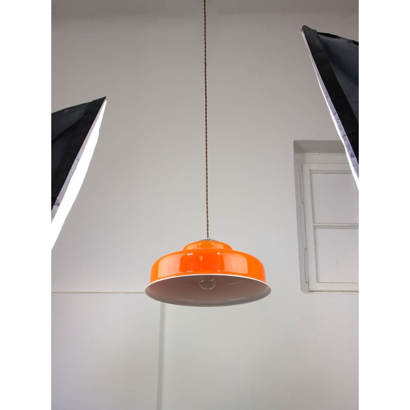 Vintage space age hanging lamp in orange copper