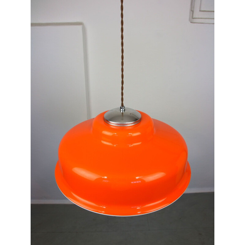 Vintage Space Age Pendelleuchte aus orangefarbenem Kupfer