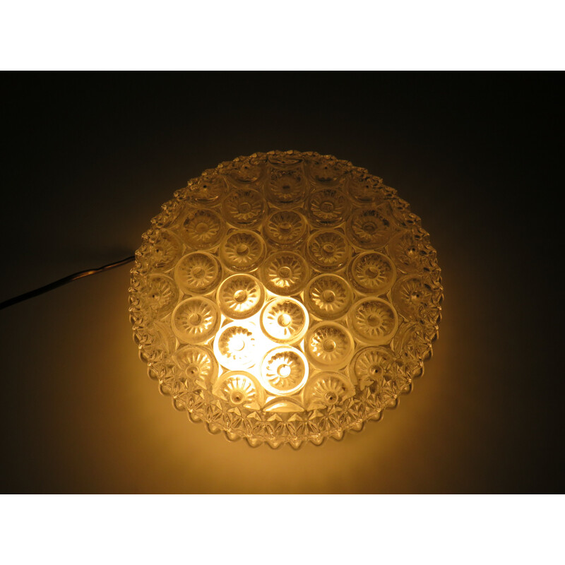 Mid century wall lamp in glass with floral pattern, Belgium 1960-1970