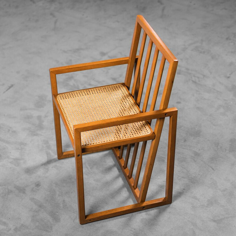 Juego de 4 sillas vintage de madera y paja, 1970