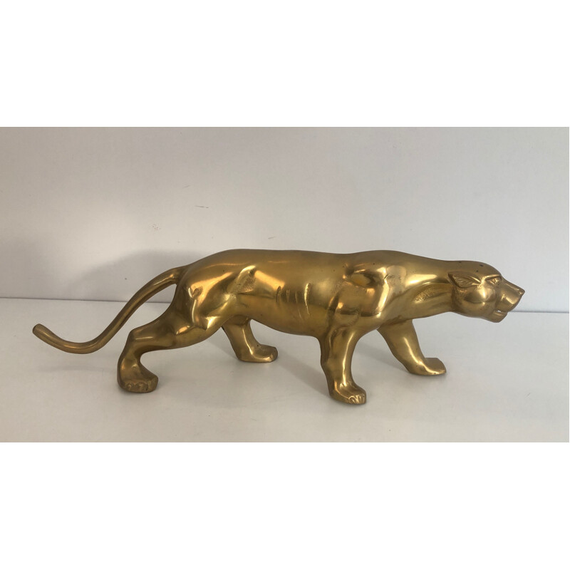 Vintage brass tiger sculpture, 1970