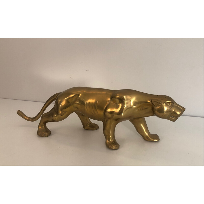 Vintage brass tiger sculpture, 1970