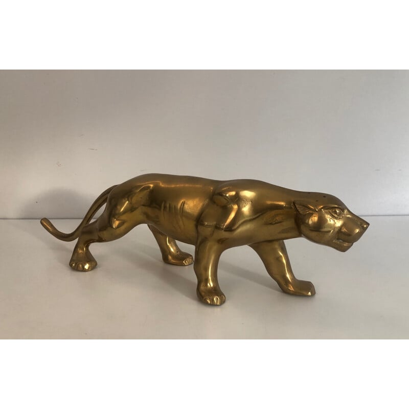 Sculpture Tigre vintage en laiton, 1970