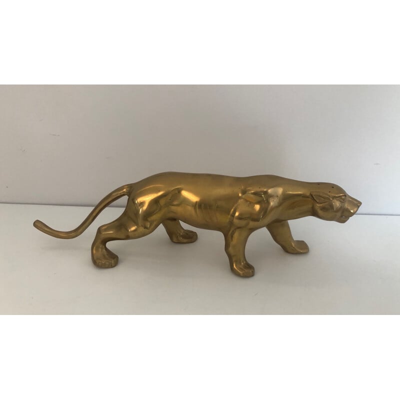 Sculpture Tigre vintage en laiton, 1970