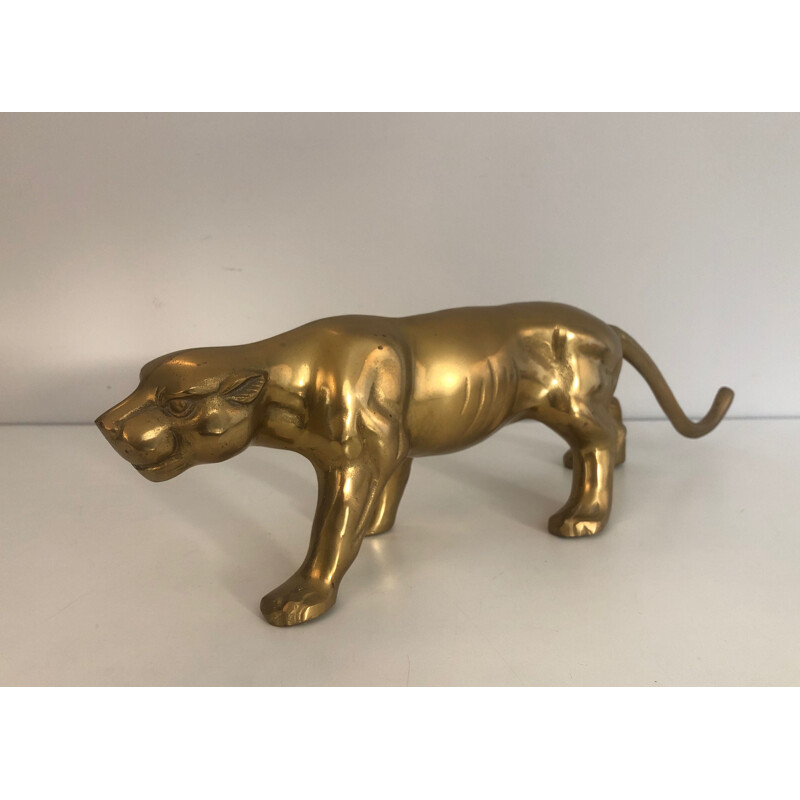 Escultura de tigre de latão Vintage, 1970