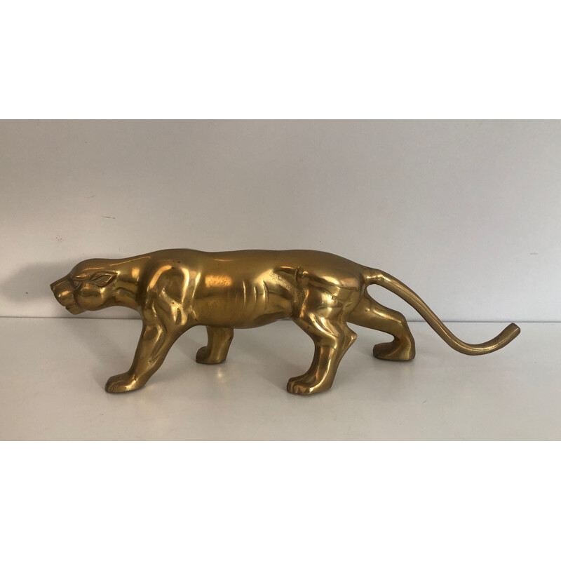 Scultura vintage di tigre in ottone, 1970